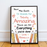 Personalised Teacher And Assistant Print Gifts Thank You Nursery