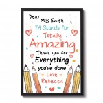 Personalised Teacher And Assistant Print Gifts Thank You Nursery