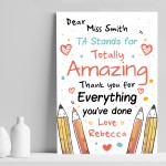 Personalised Thank You Gift For Teaching Assistant Print Leaving