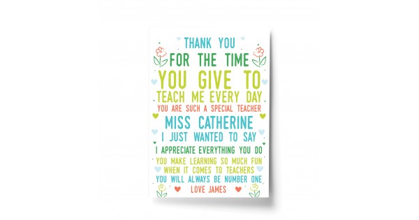 Thank You Poem Personalised Print Best Teacher Assistant Leaving