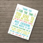 Thank You Poem Personalised Print Best Teacher Assistant Leaving