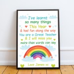 Personalised Nursery PreSchool Teacher Gift Rainbow Framed Print