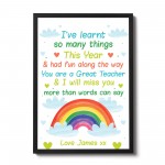 Personalised Nursery PreSchool Teacher Gift Rainbow Framed Print