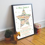 Thank You Teacher Gifts Personalised Poem Word Art Framed Print