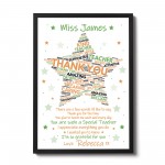 Thank You Teacher Gifts Personalised Poem Word Art Framed Print