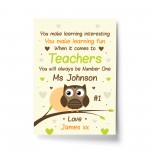 Personalised Thankyou Teacher Assistant Leaving School Owl Gift 