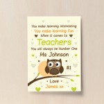 Personalised Thankyou Teacher Assistant Leaving School Owl Gift 