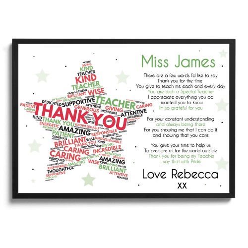 Personalised Thank You Teacher Gift STAR School Teacher TA