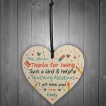 Personalised Teaching Assistant Thank You Wood Heart Leaving