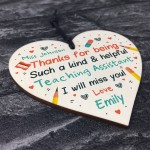 Personalised Teaching Assistant Thank You Wood Heart Leaving