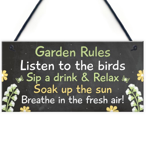 Novelty Garden Rules Hanging Plaque SummerHouse Sign Garden Shed