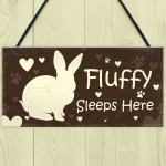 Pet Rabbit Sign For Hutch Sleeps Here Personalised Run Cage Sign