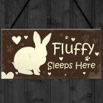 Pet Rabbit Sign For Hutch Sleeps Here Personalised Run Cage Sign