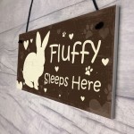 Pet Rabbit Sign For Hutch Sleeps Here Personalised Run Cage Sign