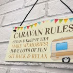 Novelty Caravan Rules Hanging Plaque Garden Sign Campervan Gift