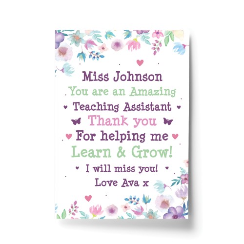 Personalised Teaching Assistant Print Leaving School Nursery