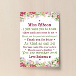 Personalised Teacher Print Leaving School Nursery School Thanks