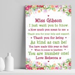 Personalised Teacher Print Leaving School Nursery School Thanks