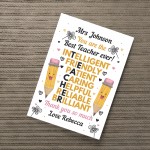 Teacher Thank you Personalised Gift Poster Print