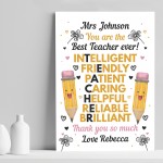 Teacher Thank you Personalised Gift Poster Print