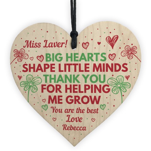 Thank You Teacher Assistant Mentor Childminder Gift Wood Heart 