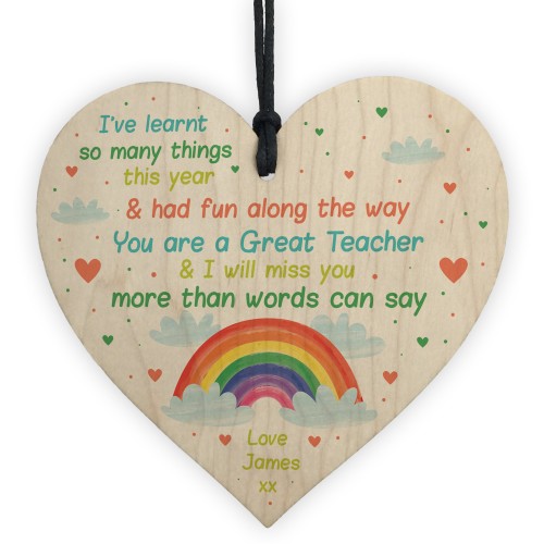 Thank You Wooden Heart Personalised Gift For Teacher Assistant