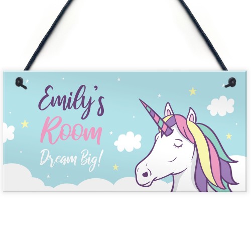 Girls Personalised Unicorn Bedroom Door Sign Birthday Christmas 