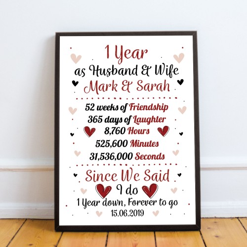 Personalised Wedding Gift 1st Year Anniversary Husband Wife Gift