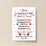 Personalised Wedding Print 1st Year Anniversary Husband Wife