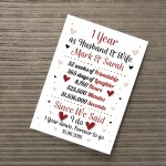 Personalised Wedding Print 1st Year Anniversary Husband Wife