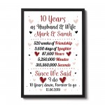 Personalised Wedding Gift 10th Year Anniversary Husband Wife