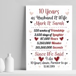 Personalised Wedding Print 10th Year Anniversary Husband Wife