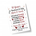 Personalised Wedding Print 10th Year Anniversary Husband Wife