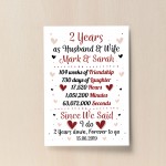 Personalised Wedding Print 2nd Year Anniversary Husband Wife