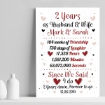 Personalised Wedding Print 2nd Year Anniversary Husband Wife