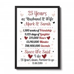 Personalised Wedding Gift 25th Year Anniversary Husband Wife