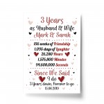 Personalised Wedding Print 3rd Year Anniversary Husband Wife