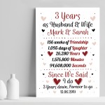 Personalised Wedding Print 3rd Year Anniversary Husband Wife