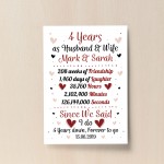 Personalised Wedding Print 4th Year Anniversary Husband Wife