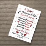 Personalised Wedding Print 4th Year Anniversary Husband Wife