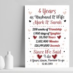 Personalised Wedding Print 4th Year Anniversary Husband Wife