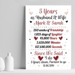 Personalised Wedding Print 5th Year Anniversary Husband Wife