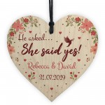 Personalised She Said Yes Wooden Heart Engagement Gift Unique