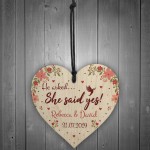 Personalised She Said Yes Wooden Heart Engagement Gift Unique