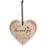 Personalised She Said Yes Wooden Heart Engagement Gift Unique