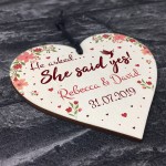 Personalised She Said Yes Wooden Heart Engagement Gift Unique