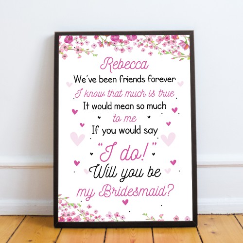 Personalised Will You Be My Bridesmaid Request Card Framed