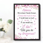 Personalised Will You Be My Bridesmaid Request Card Framed