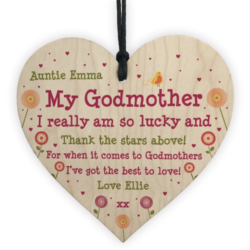 Godmother Personalised Plaque Wood Heart Godmother Birthday Xmas