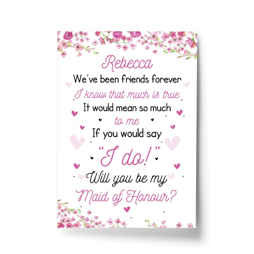 Personalised Will You Be My Maid of Honour Request Card Wedding 